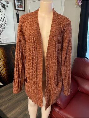 SO Cozy Open-Front Rust Knit Cardigan Sweater coat top Large fall professional